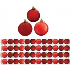 Kit 48 Bolas De Natal Mista Fosca, Lisa e Glitter Vermelha 5cm - Magizi